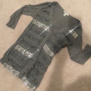 Boston Proper Grey Sequin Cardigan